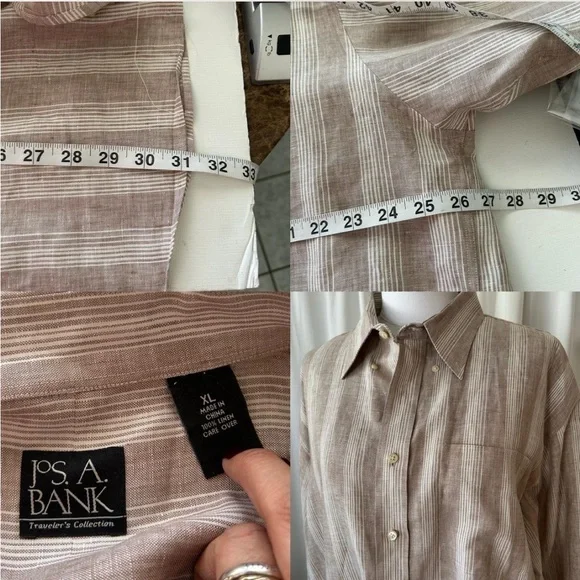 JoS. A. BANK Traveler’s Cellection brown striped 100% linen button-down shirt. - Picture 8 of 8
